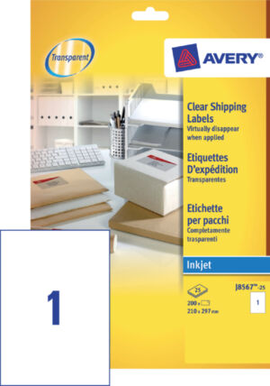 ETIKET AVERY J8567-25 210X297MM TRANSP 25ST