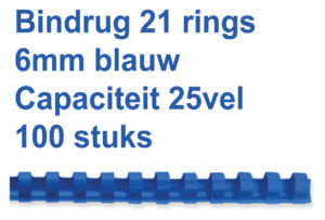 BINDRUG GBC 6MM 21RINGS A4 BLAUW