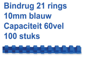 BINDRUG GBC 10MM 21RINGS A4 BLAUW