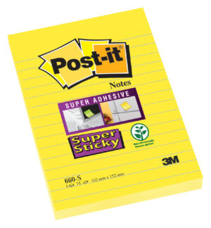 MEMOBLOK 3M POST-IT 660S 102X152MM SS LIJN GEEL