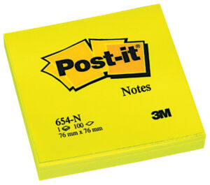 MEMOBLOK 3M POST-IT 654N 76X76MM NEON GEEL