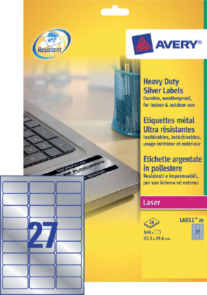 ETIKET AVERY L6011-20 63.5X29.6MM 540ST ZILVER