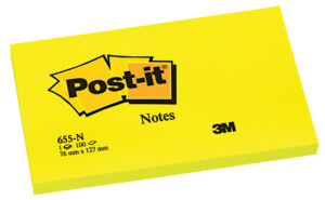 MEMOBLOK 3M POST-IT 655 76X127MM NEON GEEL