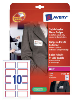 NAAMBADGE ETIKET AVERY L4786-20 80X50MM 200ST RD