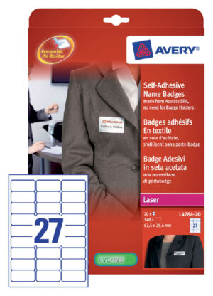 NAAMBADGE ETIKET AVERY L4784-20 63.5X29.6MM 540ST