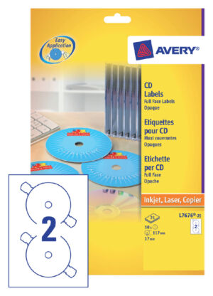 ETIKET AVERY CD L7676-25 LASER INKJET OPAAK