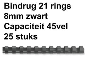 BINDRUG FELLOWES 8MM 21RINGS A4 ZWART