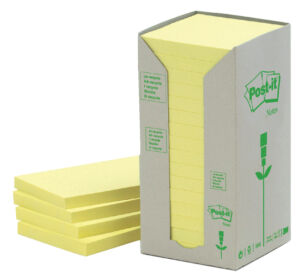 MEMOBLOK 3M POST-IT 654 76X76MM RECYCLE GEEL