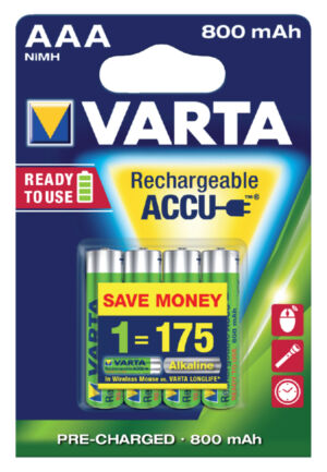 BATTERIJ OPLAADBAAR VARTA AAA 800MAH R2USE