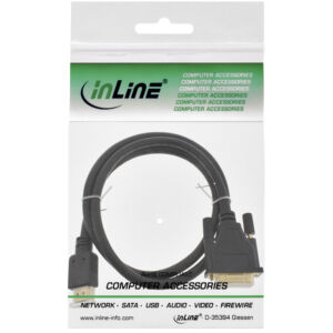 KABEL INLINE HDMI DVI 18+1 PIN M/M 2 M ZWART