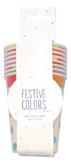 BEKERS HAZA FESTIVE COLORS 250ML 8STUKS